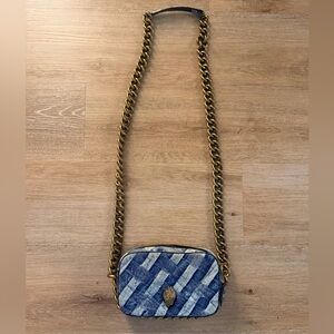 Kurt Geiger London Kensington Distressed Denim Mini Crossbody Gold Chain